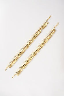 Gold Finish Kundan Polki Anklets (Set Of 2)