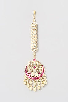 Gold Finish Kundan Polki & Pearl Maang Tikka