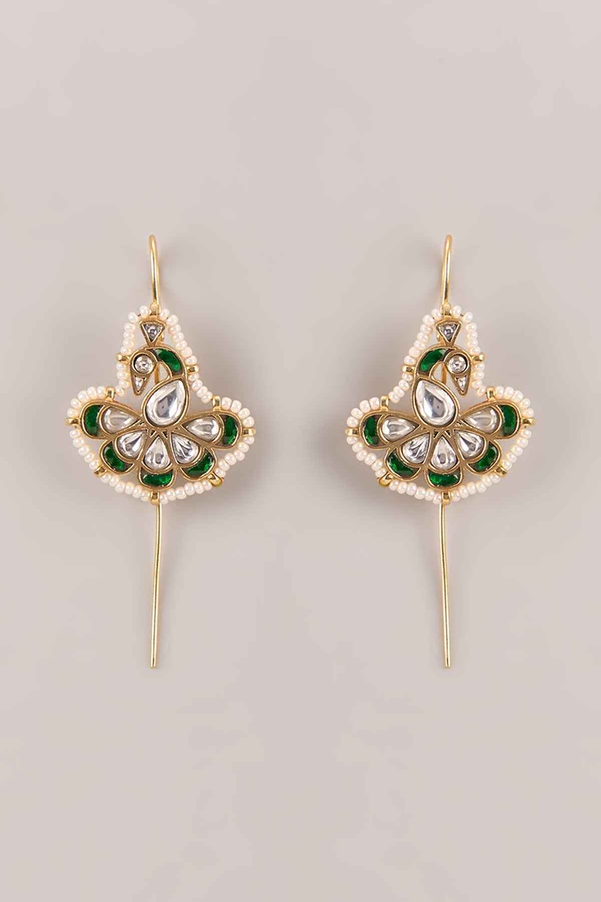 Gold Finish Kundan Polki & Seed Pearl Bugadi Floral Earrings