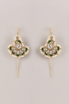 Gold Finish Kundan Polki & Seed Pearl Bugadi Floral Earrings