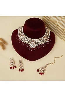 Gold Finish Kundan Polki Meenakari Necklace Set