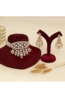 Gold Plated Kundan Polki & Ruby Stone Choker Necklace Set