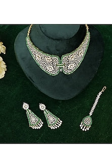 Silver Finish Zircon & Emerald Stone Necklace Set