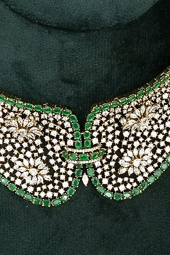 Silver Finish Zircon & Emerald Stone Necklace Set