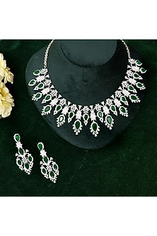 Silver Finish Zircon & Emerald Stone Necklace Set
