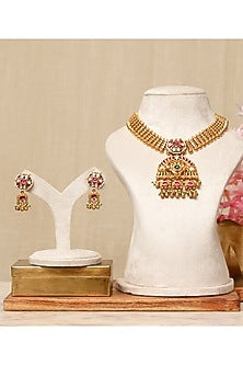 Gold Plated Kundan Polki & Multi-Colored Stone Necklace Set
