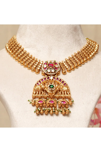 Gold Plated Kundan Polki & Multi-Colored Stone Necklace Set