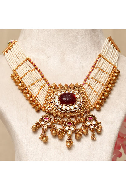 Gold Plated Kundan Polki & Multi-Colored Stone Necklace Set