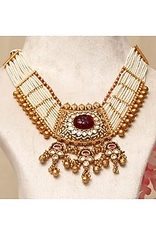 Gold Plated Kundan Polki & Multi-Colored Stone Necklace Set