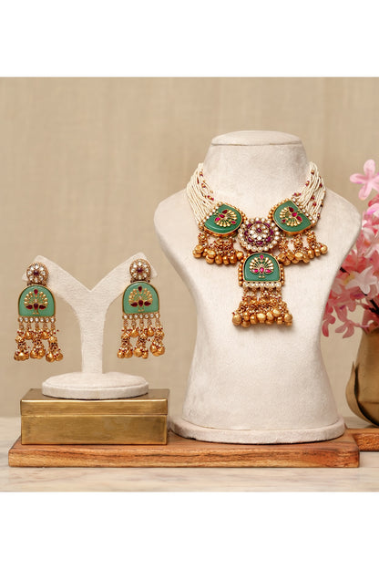 Gold Plated Kundan Polki & Multi-Colored Stone Necklace Set