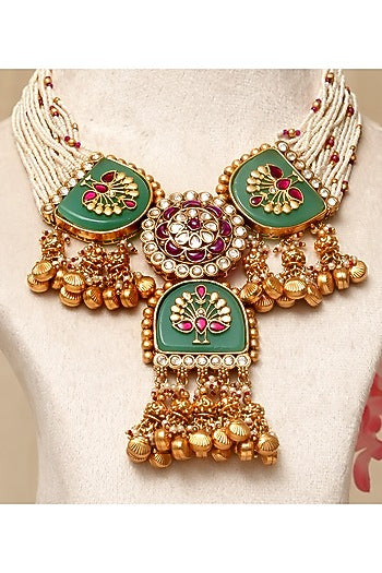 Gold Plated Kundan Polki & Multi-Colored Stone Necklace Set