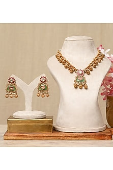 Gold Plated Kundan Polki & Multi-Colored Stone Necklace Set