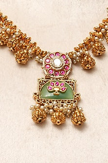 Gold Plated Kundan Polki & Multi-Colored Stone Necklace Set
