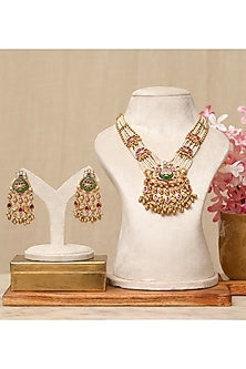 Gold Plated Kundan Polki & Multi-Colored Stone Necklace Set