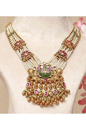 Gold Plated Kundan Polki & Multi-Colored Stone Necklace Set