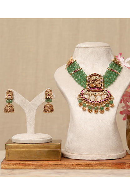 Gold Plated Kundan Polki & Multi-Colored Stone Necklace Set