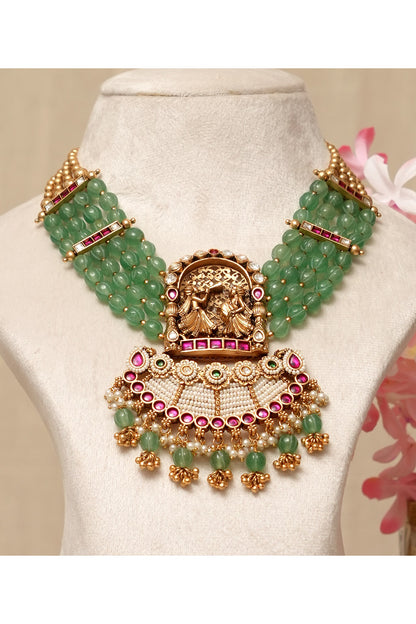 Gold Plated Kundan Polki & Multi-Colored Stone Necklace Set