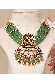 Gold Plated Kundan Polki & Multi-Colored Stone Necklace Set