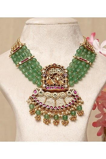 Gold Plated Kundan Polki & Multi-Colored Stone Necklace Set