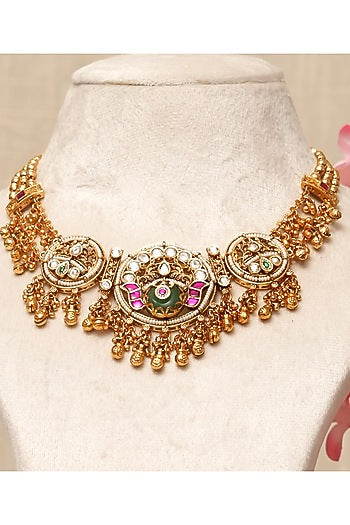 Gold Plated Kundan Polki & Multi-Colored Stone Necklace Set