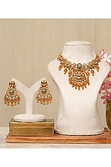 Gold Plated Kundan Polki & Multi-Colored Stone Necklace Set