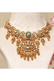 Gold Plated Kundan Polki & Multi-Colored Stone Necklace Set