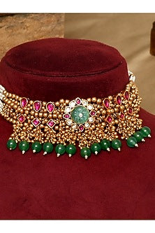 Gold Finish Mint Kundan Stone Choker Necklace Set