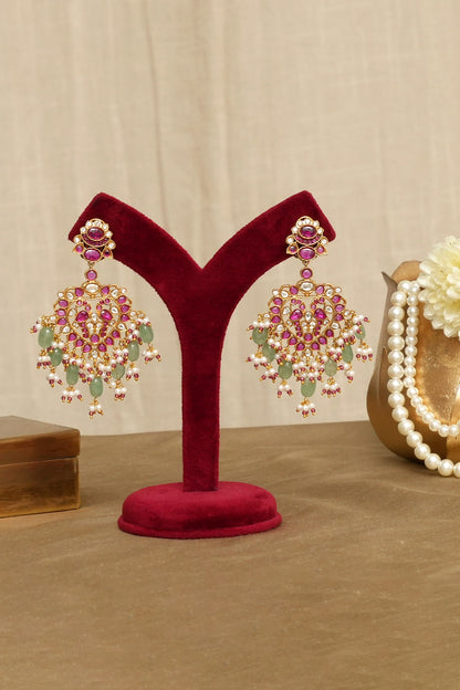 Gold Finish Kundan Polki & Ruby Stone Choker Necklace Set