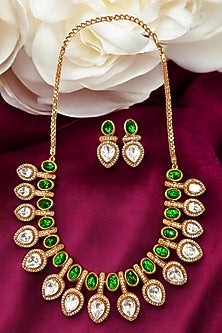 Gold Finish Green Kundan Polki Necklace Set