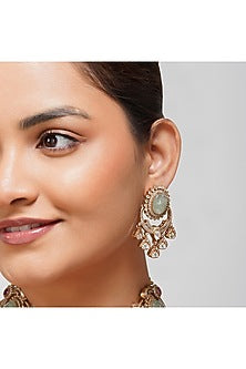 Gold Finish Multi-Colored Kundan Polki & American Diamond Choker Necklace Set