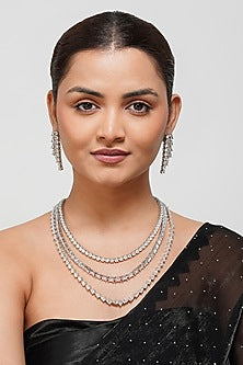 White Finish Pear-Shaped Zircon Layered Necklace Set