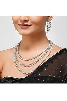 White Finish Pear-Shaped Zircon Layered Necklace Set