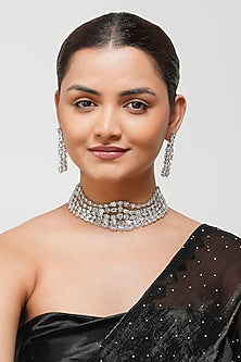 White Finish Square & Pear-Shaped Zircon Layered Necklace Set