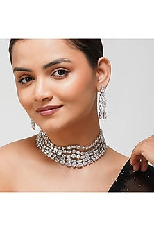 White Finish Square & Pear-Shaped Zircon Layered Necklace Set