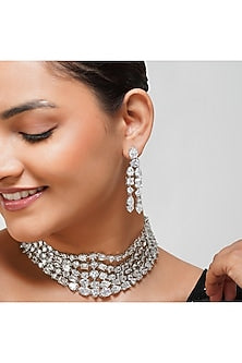 White Finish Square & Pear-Shaped Zircon Layered Necklace Set