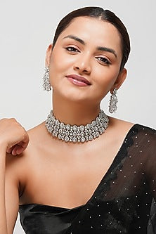 White Finish Square & Pear-Shaped Zircon Choker Necklace Set