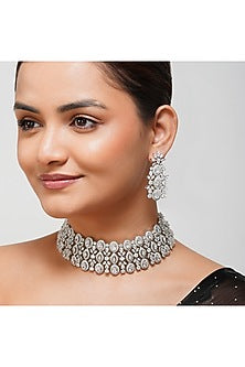 White Finish Square & Pear-Shaped Zircon Choker Necklace Set
