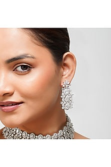 White Finish Square & Pear-Shaped Zircon Choker Necklace Set