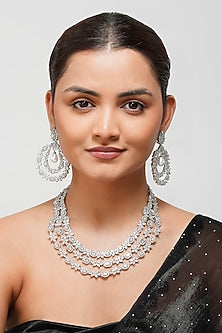 White Finish Square & Pear-Shaped Zircon Layered Necklace Set