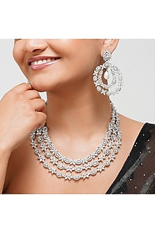 White Finish Square & Pear-Shaped Zircon Layered Necklace Set
