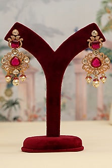 Gold Plated Kundan Polki & Red Stone Necklace Set