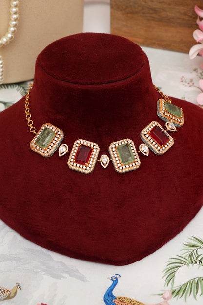 Gold Plated Kundan Polki & Multi-Colored Stone Necklace Set