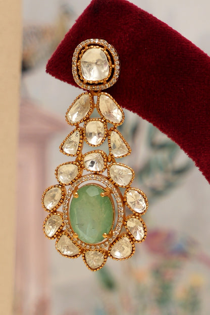 Gold Plated Kundan Polki & Mint Green Stone Layered Necklace Set