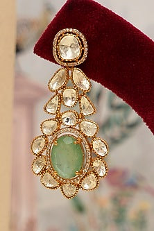 Gold Plated Kundan Polki & Mint Green Stone Layered Necklace Set