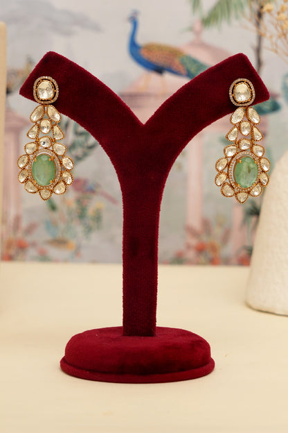 Gold Plated Kundan Polki & Mint Green Stone Layered Necklace Set