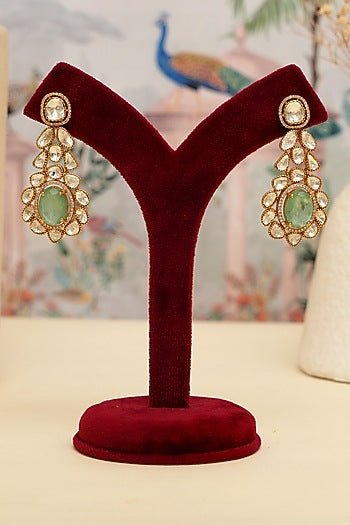 Gold Plated Kundan Polki & Mint Green Stone Layered Necklace Set
