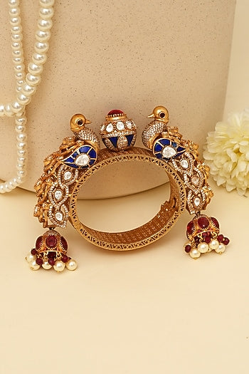 Gold Plated Kundan Polki & Peacock Motif Openable Kada