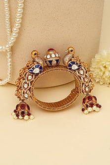 Gold Plated Kundan Polki & Peacock Motif Openable Kada