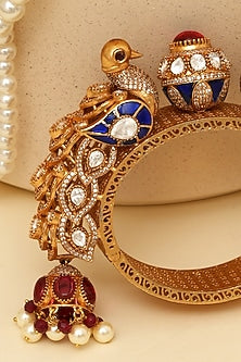 Gold Plated Kundan Polki & Peacock Motif Openable Kada