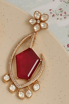 Gold Plated Kundan Polki & Ruby Dangler Earrings